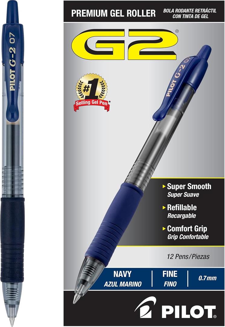 Pilot G2 Premium Gel Roller Pens, Fine Point 0.7 mm, Navy Ink Pens Fine Point, Pack of 11- Ideal for School, Journaling, and Office Writing