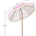 Aoxun 7ft Patio Umbrella with Fringe,Outdoor Beach Umbrella with Aluminum Pole, Ribs Push Button Tilt and Carry Bag, UV 50+ Picnic Tassel Umbrella(Pink)