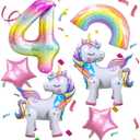 6PCS Self Standing Unicorn Balloons, Unicorn Balloon, Large Rainbow Balloon, Colorful Number 4 and Star Balloons for Girl 4th Birthday Party Decorations Supplies.(4th)