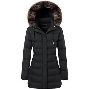 Women's Winter Coat Waterproof Long Puffer Jacket with Detachable Hood (2X-Large, Black)