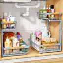 PXRACK Under Sink Organizer, Adjustable Height, 2 Tier Pull Out Under Cabinet Organizer, Slide Out Thickened Metal Under Sink Storage for Kitchen Bathroom Laundry Pantry Cabinet, Grey, Large-2-Pack