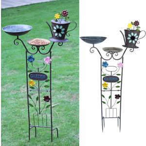 50.5" H Bird Bath and Metal Birdhouses for Outdoors,Metal Standing Bird Bath Feeder and Climbing Plant Trellis 4-in-1,Garden Yard Decor (Multicolor)