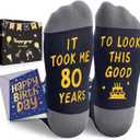 HAPPYPOP Birthday Gift Idea for Men - Socks for Senior Over 80, Present with Greeting Card (Took Me 80 Years Black)