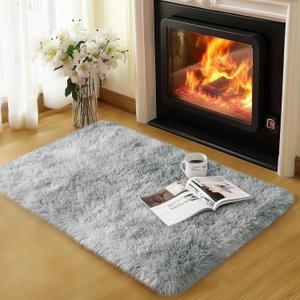 qulint Small Rugs for Bedroom, Fluffy 2x3 Area Rug for Besides Soft Shag Fuzzy Throw Rug for Boys Room, Plush Shaggy Alfombras for Kids Boys and Girls Dorm Home Decor (2ft x 3ft, Tie-Dyed Grey)