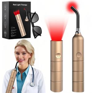 Red Light Therapy, Portable Handheld LED Light Therapy Device for Pain Relief on Lips, Mouth, Nose, Ear, Joint, Muscle | Cold Sore, Canker Sore, Fever Blister Treatment (660/810/850/940nm) (Small, Gold)