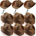 Unittype Adult Cowboy Hat Bulk Western Party Straw Hat Unisex Cowboy Cowgirl Set for Women Men (Brown), Pack of 60