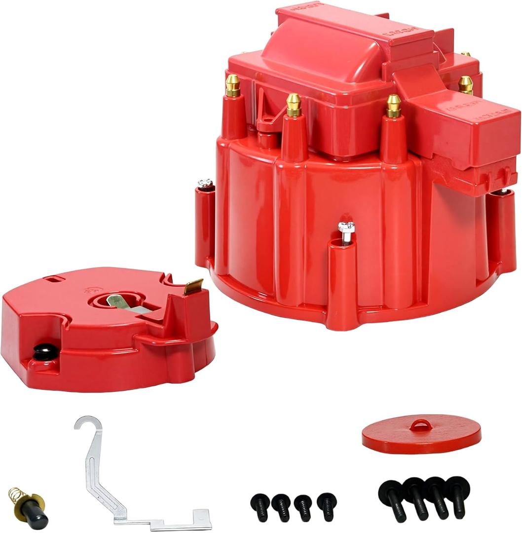 Red Male HEI Distributor Cap and Rotor for K549 SBC 283 305 307 327 350 400 BBC 454 396 427 Distributor Cap Assembly