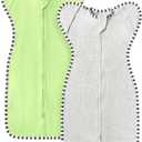 Transition Swaddle, 2 Pack 100% Cotton Baby Sleep Sack, 2-Way Zipper Infant Arm Up Swaddle for Newborn Baby Boys Girls (Light Green + Light Grey, S(0-3 Months)) (S)