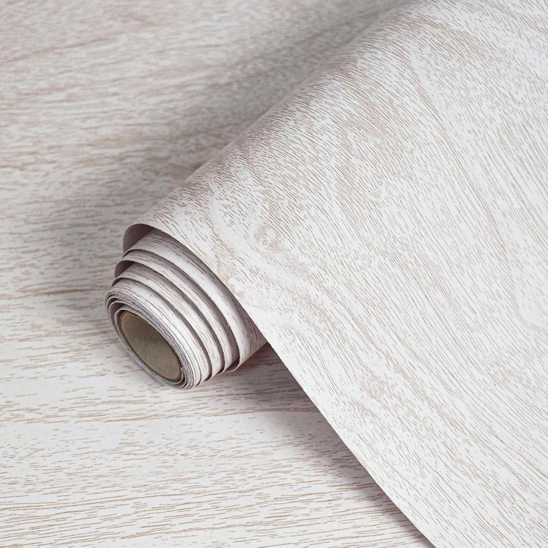 Lativo White Wood Contact Paper for Cabinets/ Drawers Wood Grain Peel and Stick Wallpaper for Furniture Kitchen Shelf Liner Self-Adhesive Wallpaper Vinyl Waterproof Easy to Install/ Clean, 23.6inW 393inL