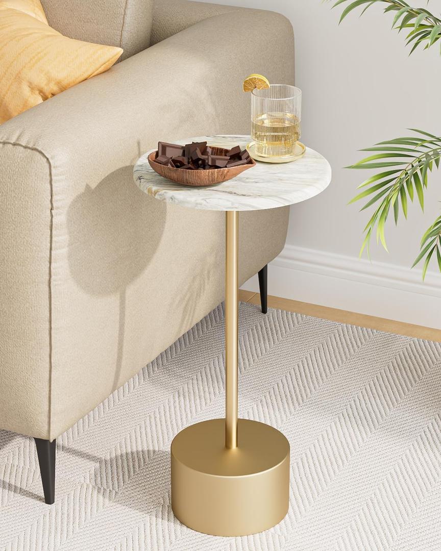 Drink Table Pedestal, Round Side Table, Drink Tables for Small Spaces, Pedestal End Table, Small Pedestal Table (Gold)