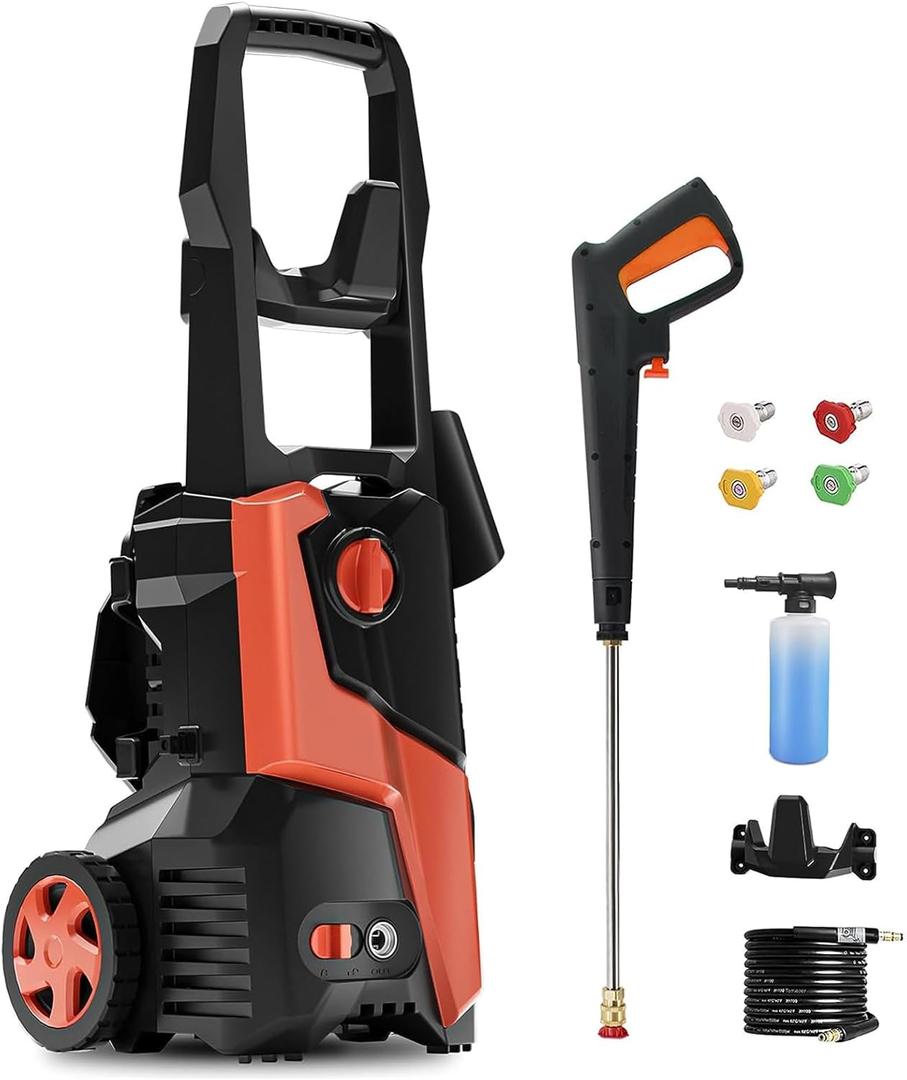 Electric Pressure Washer 4800PSI-Max 2.8 GPM with Foam Cannon - 25FT Hose, 16.4FT Cord, 4 Spray Tips for Home, Deck, Fence Washing (Orange)