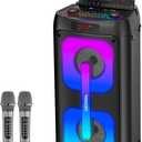 Karaoke Machine with 2 Wireless Microphones, Portable PA System with LED Lights, Bluetoot 5.3, Party Speaker Supports Type-C, USB, AUX, TF, TWS for Home Outdoor and Gift