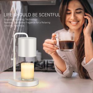 Candle Warmer Lamp Adjustable Height Dimmable Candle Lamp Warmer with Timer Compatible with Large Jar Candles No Flame Scented Candle Wax Warmer with 2 Bulbs White
