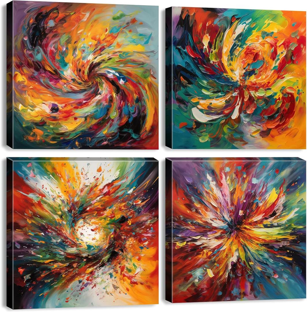 Colorful Abstract Wall Art Multi Color Graffiti Canvas Pictures Bedroom Wall Decor Watercolor Fantasy Splash Liquid Prints Painting Contemporary Artwork Kitchen Living Room Home Decoration 12x12" 4Pcs