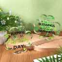 2 Pack St Patricks Day Gifts Acrylic St Patricks Day Decor for Table Office Desk Shelf Mantle Good Luck Four-leaf Clover Gifts for Home Office Desk Decorations