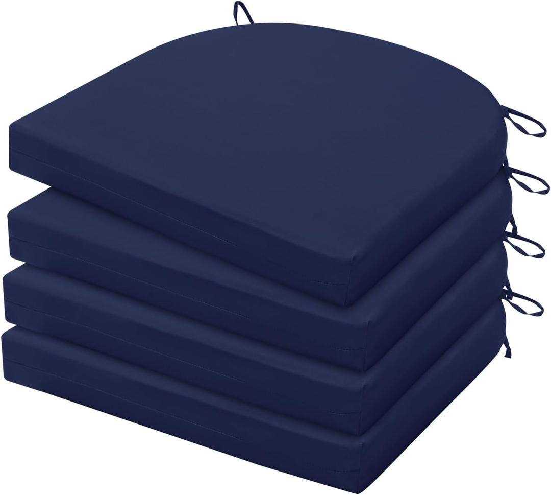 HARBOREST Outdoor Chair Cushions Set of 4, Water Resistant Patio Chair Cushions with Ties, Outdoor Seat Cushions for Patio Furniture, 17"x16"x2", Navy