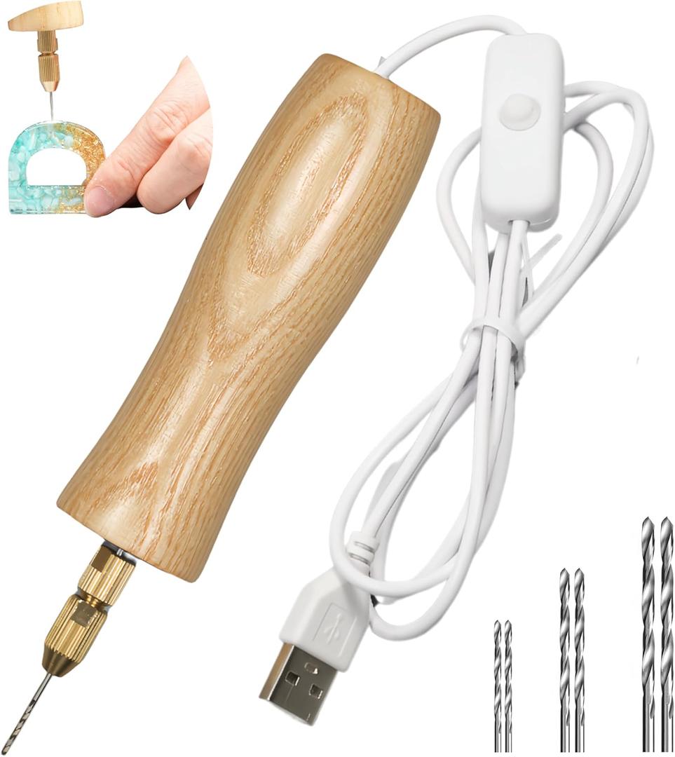 Electric Resin Drill Set Premium Wooden Body Hand Resin Jewelry Drill for jewelry making, Resin Art, Drilling Jewelry, and DIY Crafts