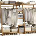 Baveke Bamboo Garment Rack 9 Tier Storage Shelf Coat Clothes Hanging Rack, Portable Wardrobe Closet Organizer With Top Shelf, Shoe Storage Shelves for Bedroom, Natural, FSC-Certified Bamboo