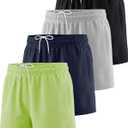 Real Essentials 4 Pack: Girl's Mesh Athletic Running Shorts with Pockets Teens Kids Youth Performance Gym Basketball (XS)