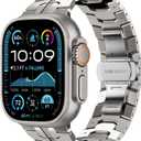 FULLIFE Stainless Steel Link Band for Apple Watch Ultra 3/2/1 49mm, Folding Clasp Metal Bracelet Compatible with Series 11/10 46mm, 9/8/7 45mm, SE/6/5/4 44mm, 3/2/1 42mm (Men) (Titanium)