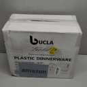 bUCLA 350PCS White and Gold Plastic Plates - Gold Disposable Dinnerware for Include 50 Dinner/Dessert Plates, 50 Forks, 50 Knives, 50 Spoons, 50 Cups & 50 Napkins for Party & Thanksgiving