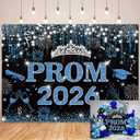 Prom 2026 Backdrop Blue Silver Class of 2026 Graduation Prom Send Off Congrats Grad Photography Background School Celebration Party Decorations Banner Photo Booth Props (Blue Silver, 7x5FT)