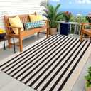 OLANLY Beige and Black Striped Rug 4' x 6' Washable Cotton Doormat for Indoor Outdoor Use, Layered Front Porch Rug for Entryway, Kitchen, Patio