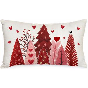 AACORS Valentine's Day Pillow Cover 12X20 Inch Watercolor Tree Heart Decor Pillow Case Farmhouse for Home Sofa Couch Decoration (Red)