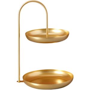 2 Tier Fruit Basket, Iron Fruit Serving Tray Waterproof Multi Tier Storage Platter Serving Stand Vegetable Storage Snack Nuts Dessert Cake Tray for Party Wedding(Gold)