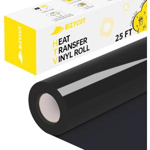 Black HTV Heat Transfer Vinyl - Eizycut 12" x 25FT Easy to Cut & Weed Black Iron on Vinyl Roll for T Shirts, Fabrics & DIY Projects, HTV Vinyl Compatible with All Cutting Machines Black HTV Heat Transfer Vinyl - Eizycut 12" x 25FT Easy to Cut & Weed Black Iron on Vinyl Roll for T Shirts, Fabrics & DIY Projects, HTV Vinyl Compatible with All Cutting Machines