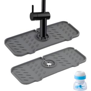 14.5" Black Silicone Faucet Splash Guard  Sink Drip Catcher Mat with Water Filter Slot  Non-Slip Kitchen Sink Splash Protector & Drying Mat