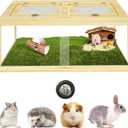 32" Hamster Habitat Enclosure, Lockable Sliding Door Gerbil Cage, Dwarf Hamster Cage with Metal Mesh Roof, Chewproof Syrian Hamster Cage for Mice, Small Animal, (Wooden, 32" L x 16" W x 16" H)