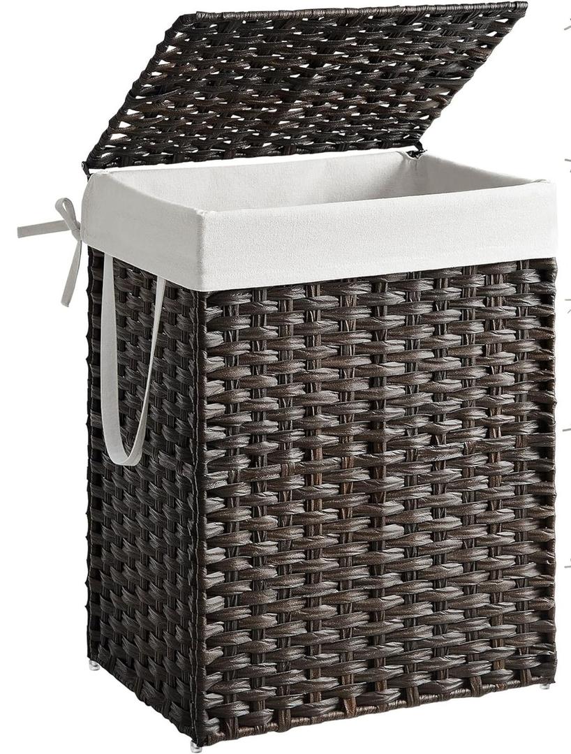 SONGMICS Laundry Hamper with Lid, 23.8 Gallon (90 L) Synthetic Rattan Clothes Laundry Basket with Lid and Handles, Foldable, Removable Liner, Chestnut Brown ULCB051K02