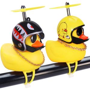 Rubber Duck Car Ornaments, 2Pcs Yellow Duck Car Dashboard Decorations Squeeze Duck Bicycle Horns with Propeller Helmet