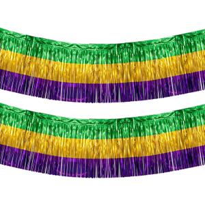 2 Pack 29x108 Inch Mardi Gras Table Skirts Metallic Foil Fringe Table Skirts for Wedding,Birthday, Mardi Gras Decorations (2 Ps)