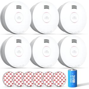 SITERWELL Smoke Detector, Smoke Detector 10 Year Battery with Photoelectric Sensor, Fire Alarm with Low Battery and Fault Warning for House and Bedroom, UL217 Listed, GS525A, 6 Packs