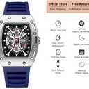 Mini Focus Unique Men Watch Tonneau Casual Wrist Watch (Hollow/Waterproof/Super Luminous/Calendar) Soft Silicon Band Fashion Cool Watch for Men