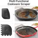 SUBEKYU Cast Iron Scrubber with Silicone Handle, Stainless Steel Skillet Cleaner for Cast Iron Pans (Gray Scrubber + Scraper)
