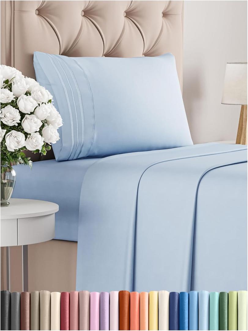 Twin Size 3 Piece Sheet Set - Comfy Breathable & Cooling Bed Sheets Set - Hotel Luxury Bedding for Women, Men, Kids, Teens, Boys & Girls - Deep Pockets, Ultra-Soft, Wrinkle Free - Oeko-Tex - Sky Blue Twin Size 3 Piece Sheet Set - Comfy Breathable & Cooling Bed Sheets Set - Hotel Luxury Bedding for Women, Men, Kids, Teens, Boys & Girls - Deep Pockets, Ultra-Soft, Wrinkle Free - Oeko-Tex - Sky Blue