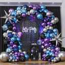 Galaxy Space Balloon Arch Garland Kit for Outer Party Decorations,144Pcs Chrome Metallic Blue Purple Silver Navy Blue Black Balloons for Boys Kids Baby Shower Party Supplies