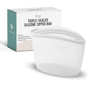 Reusable Silicone Food Storage Bag, 6 Cups, Large Container, Made in Korea BPA-Free Platinum Silicone, Triple-Airtight Freezer Bag, Microwave Safe, Sous Vide, Meal Prep, 51oz, White