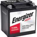 Energizer TX30L AGM Motorcycle and ATV 12V Battery, 385 Cold Cranking Amps and 30 Ahr, Replaces: TX30L and others, Black
