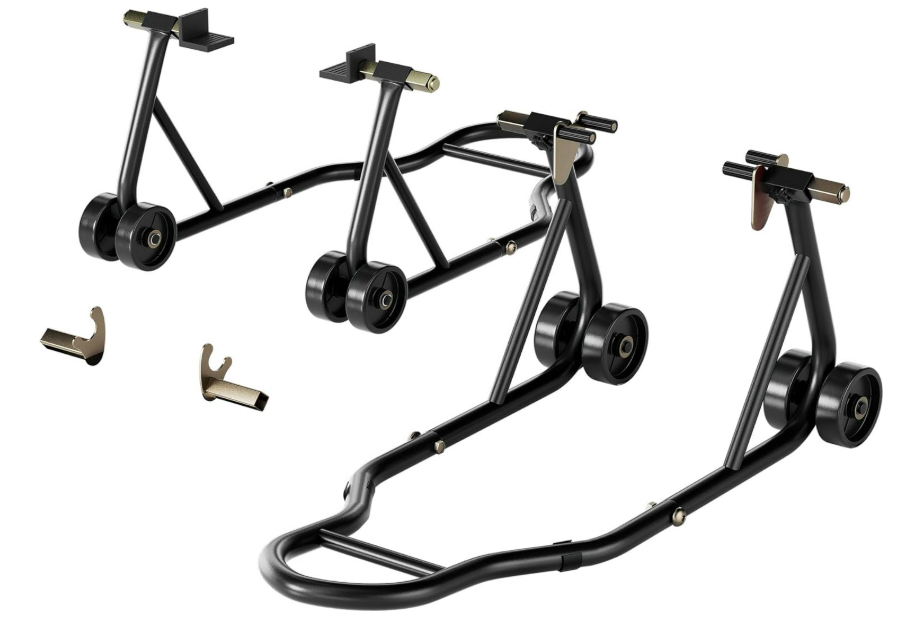SPECSTAR Motorcycle Stands, 882 Lbs Capacity Front Rear Wheels Lift Combo with U+L Adjustable Swingarm Spool, Heavy Duty Paddock Stands for BMW Suzuki Yamaha Honda Kawasaki, Black