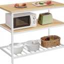 VASAGLE Kitchen Island with 3 Shelves, 47.2 Inches Width Kitchen Shelf with Large Worktop, Stable Steel Structure, Industrial, Easy to Assemble, Oak Color and White UKKI001W09