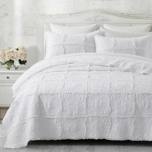 HORIMOTE HOME 100% Cotton Ruffle Quilt Set King Size, White Farmhouse Shabby Chic Bedspread Coverlet, Prewashed Lightweight Soft Breathable Cotton Quilt Bedding Set with 2 Pillowshams for All Season