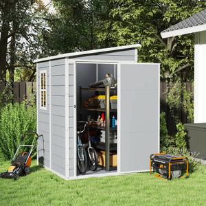 4.5 x 3.6 FT Resin Outdoor Storage Shed with Floor Lockable Door & Window