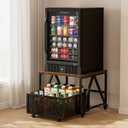 Urban Deco Mini Fridge Stand with Storage,Heavy Duty Fridge Cart with Drawer Basket,Mini Refrigerator Table for 220LBS,Mobile Fridge Stand with Swivel Wheels for Dorm,Home,Brown(Frame with Wheels), Brown-WW