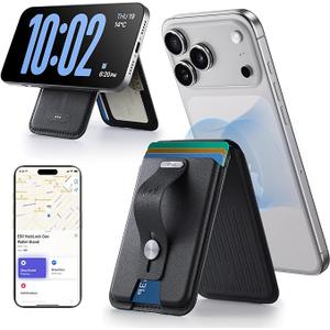 ESR Geo for MagSafe Wallet with Full Find My Functionality, 5Card Holder, RFID Blocking, Adjustable Stand, Magnetic Wallet for iPhone 17/16/15/14/13/12 Series, Not for 13/12 mini, Black