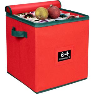 HOLDN STORAGE Christmas Ornament Storage Box Christmas Decor Storage Containers that Store up to 64  3 x 3 Holiday Xmas Ornaments  Adjustable Compartment To Fit Many Sizes Ornaments  Red