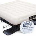 Ivation EZ-Bed (King) Inflatable Air Mattress with Frame & Rolling Case, Built-in Deflate Defender Dual Pump Technology - 3 Min Self Inflate/Deflae Raised Blow up Bed on Legs, Premium Coil Design (White)